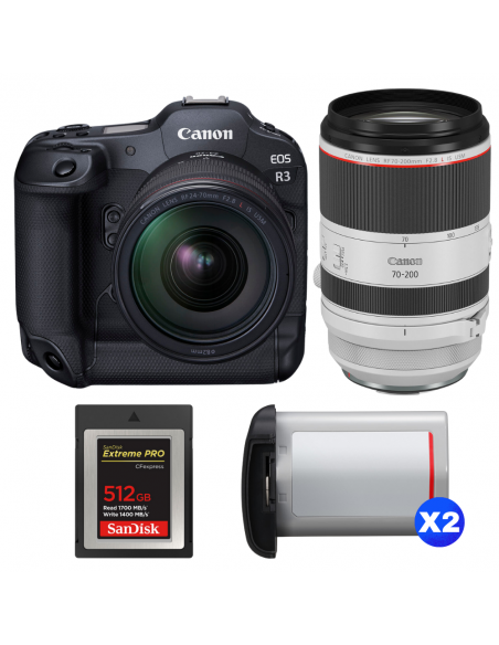 Canon EOS R3 + RF 24-70mm f/2.8 L IS USM + RF 70-200mm f/2.8 L IS USM + 1 SanDisk 512GB Extreme PRO CFexpress Type B + 2 Canon L|MCZ DIRECT