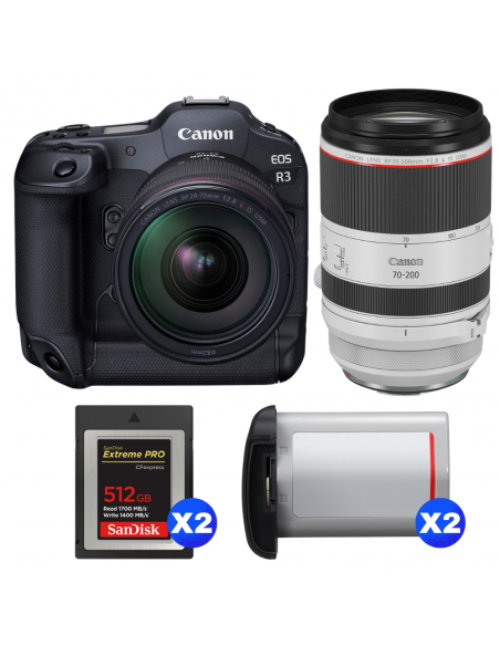 Canon EOS R3 + RF 24-70mm f/2.8 L IS USM + RF 70-200mm f/2.8 L IS USM + 2 SanDisk 512GB Extreme PRO CFexpress Type B + 2 Canon L|MCZ DIRECT
