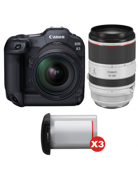 Canon EOS R3 + RF 24-70mm f/2.8 L IS USM + RF 70-200mm f/2.8 L IS USM + 3 Canon LP-E19|MCZ DIRECT