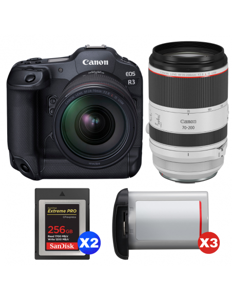 Canon EOS R3 + RF 24-70mm f/2.8 L IS USM + RF 70-200mm f/2.8 L IS USM + 2 SanDisk 256GB Extreme PRO CFexpress Type B + 3 Canon L|MCZ DIRECT