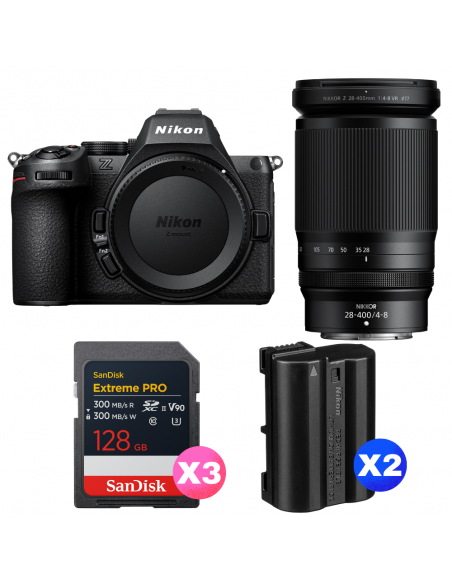 Nikon Z5 II + 28-400mm f/4-8 VR + 3 SanDisk 128GB Extreme PRO UHS-II SDXC + 2 Nikon EN-EL15c