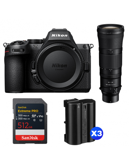 Nikon Z5 II + 180-600mm f/5.6-6.3 VR + 1 SanDisk 512GB Extreme PRO UHS-II SDXC + 3 Nikon EN-EL15c