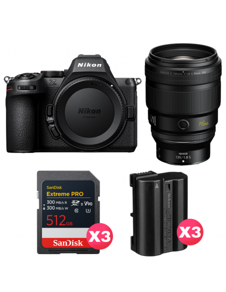 Nikon Z5 II + 135mm f/1.8 S Plena + 3 SanDisk 512GB Extreme PRO UHS-II SDXC + 3 Nikon EN-EL15c|MCZ DIRECT
