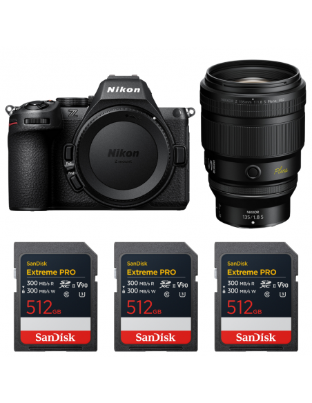 Nikon Z5 II + 135mm f/1.8 S Plena + 3 SanDisk 512GB Extreme PRO UHS-II SDXC|MCZ DIRECT