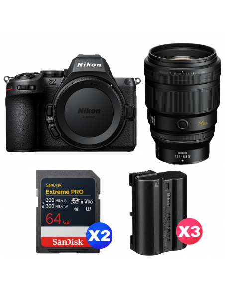 Nikon Z5 II + 135mm f/1.8 S Plena + 2 SanDisk 64GB Extreme PRO UHS-II SDXC + 3 Nikon EN-EL15c|MCZ DIRECT