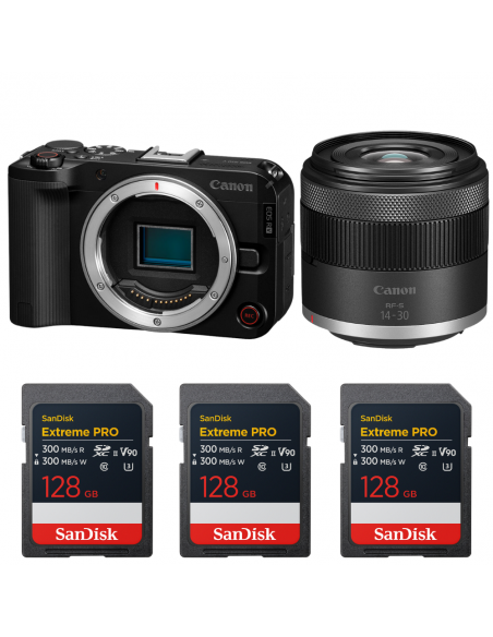 Canon EOS R50 V + RF-S 14-30mm f/4.5-6.3 IS STM PZ + 3 SanDisk 128GB Extreme PRO UHS-II SDXC|MCZ DIRECT