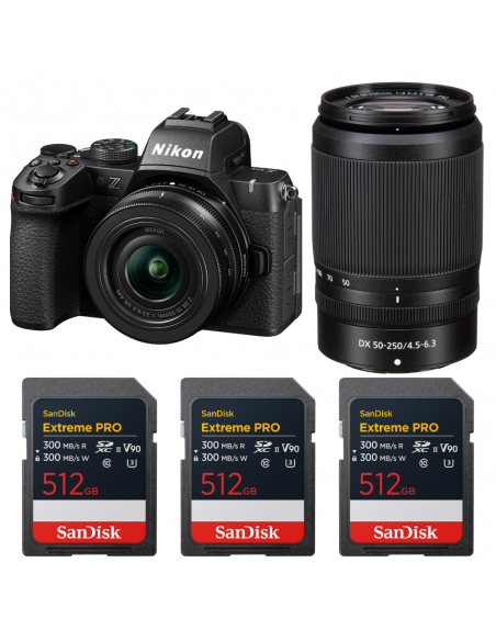Nikon Z50 II + 16-50mm + 50-250mm + 3 SanDisk 512GB Extreme PRO UHS-II SDXC|MCZ DIRECT