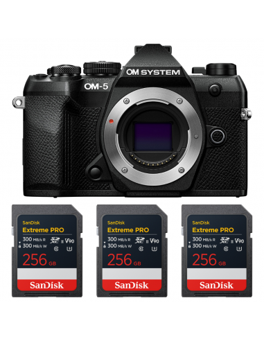 OM SYSTEM OM-5 Mark II Black + 3 SanDisk 256GB Extreme PRO UHS-II SDXC OM SYSTEM MIRRORLESS CAMERAS €2,018.00 MCZ DIRECT
