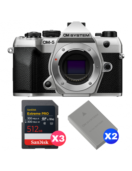 OM SYSTEM OM-5 Mark II Silver + 3 SanDisk 512GB Extreme PRO UHS-II SDXC + 2 OM System BLS-50 OM SYSTEM OM SYSTEM OM-5 Mark II Cuerpo 2.571,00 € MCZ DIRECT