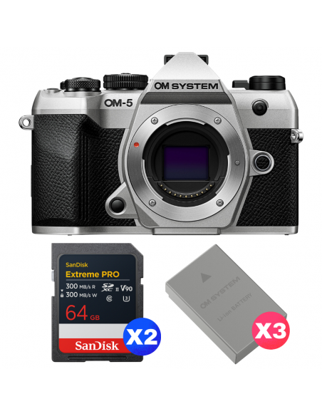 OM SYSTEM OM-5 Mark II Silver + 2 SanDisk 64GB Extreme PRO UHS-II SDXC + 3 OM System BLS-50 OM SYSTEM OM SYSTEM OM-5 Mark II Cuerpo 1.403,00 € MCZ DIRECT