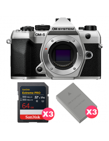 OM SYSTEM OM-5 Mark II Silver + 3 SanDisk 64GB Extreme PRO UHS-II SDXC + 3 OM System BLS-50 OM SYSTEM OM SYSTEM OM-5 Mark II Cuerpo 1.497,00 € MCZ DIRECT