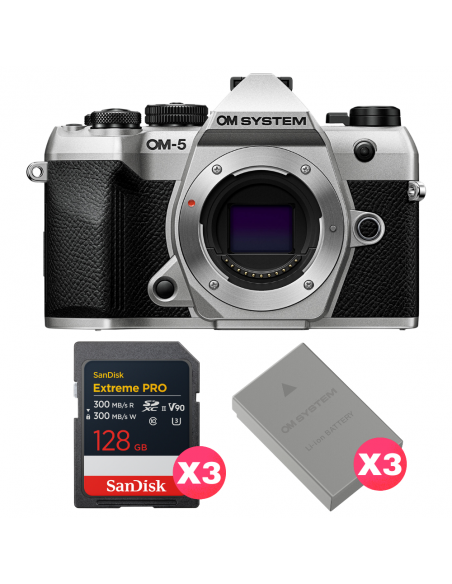 OM SYSTEM OM-5 Mark II Silver + 3 SanDisk 128GB Extreme PRO UHS-II SDXC + 3 OM System BLS-50 OM SYSTEM OM SYSTEM OM-5 Mark II Cuerpo 1.733,00 € MCZ DIRECT