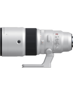 Fujifilm XF 500mm f/5.6 R LM OIS WR lens side view showcasing mount, focus buttons, and tripod collar Fujifilm XF 500mm f/5.6 R LM OIS WR lens side view showcasing mount, focus buttons, and tripod collar
