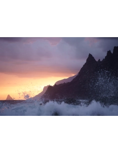 A moody sunset over rugged cliffs with crashing waves, captured with Tamron 35-150mm f/2-2.8 Di III VXD Lens for Nikon A moody sunset over rugged cliffs with crashing waves, captured with Tamron 35-150mm f/2-2.8 Di III VXD Lens for Nikon