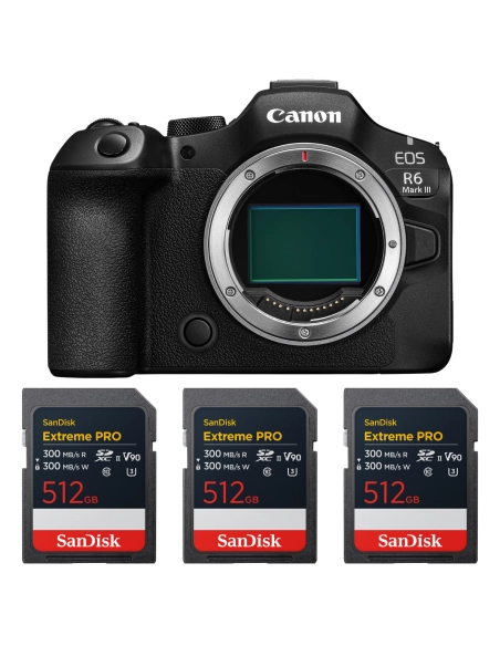 Canon R6 Mark III + 3× SanDisk 512GB Extreme PRO