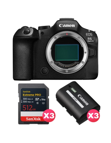 Canon EOS R6 Mark III + 3×512GB SD + Batteries