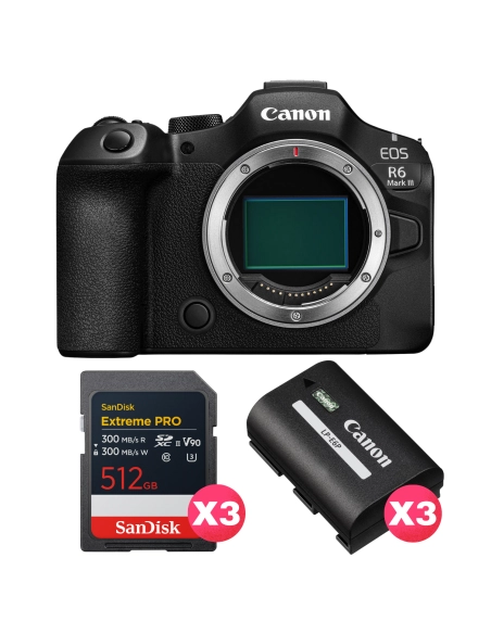 Canon EOS R6 Mark III + 3×512GB SD + Batteries