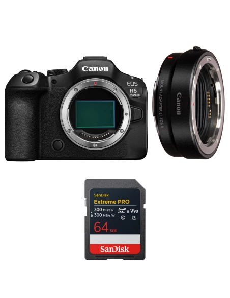 Canon EOS R6 Mark III + Canon EF-EOS R + 1 SanDisk 64GB Extreme PRO UHS-II SDXC Canon MIRRORLESS CAMERAS €2,486.00 MCZ DIRECT