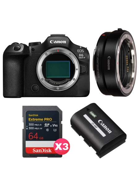 Canon EOS R6 Mark III set EF-EOS R 3×64GB
