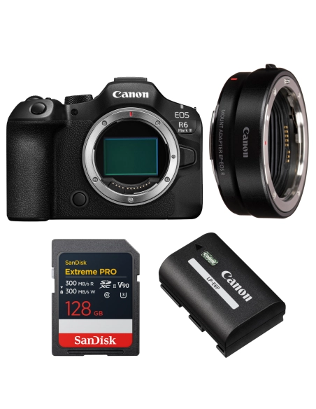 Canon EOS R6 Mark III + Canon EF-EOS R + 1 SanDisk 128GB Extreme PRO UHS-II SDXC + Canon LP-E6P Canon CÁMARAS SIN ESPEJO 2.680,00 € MCZ DIRECT