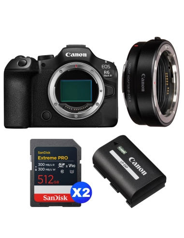 Canon EOS R6 Mark III + Canon EF-EOS R + 2 SanDisk 512GB Extreme PRO UHS-II SDXC + Canon LP-E6P Canon APPAREIL PHOTO HYBRIDE 3 456,00 € MCZ DIRECT
