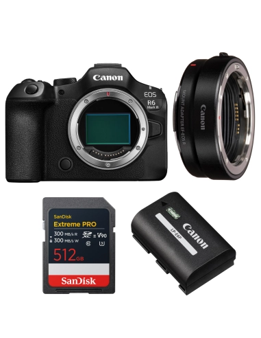 Canon EOS R6 Mark III + Canon EF-EOS R + 1 SanDisk 512GB Extreme PRO UHS-II SDXC + Canon LP-E6P Canon APPAREIL PHOTO HYBRIDE 2 981,00 € MCZ DIRECT