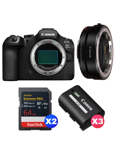 Canon EOS R6 Mark III + Canon EF-EOS R + 2 SanDisk 64GB Extreme PRO UHS-II SDXC + 3 Canon LP-E6P Canon APPAREIL PHOTO HYBRIDE 2 908,00 € MCZ DIRECT