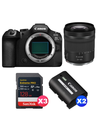 Canon EOS R6 Mark III + RF 24-105mm f/4-7.1 IS STM + 3 SanDisk 128GB Extreme PRO UHS-II SDXC + 2 Canon LP-E6P Canon APPAREIL PHOTO HYBRIDE 3 301,00 € MCZ DIRECT