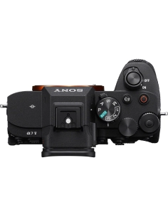 Sony Alpha 7 V top view showing dials, buttons, and hot shoe for advanced control Sony Alpha 7 V top view showing dials, buttons, and hot shoe for advanced control