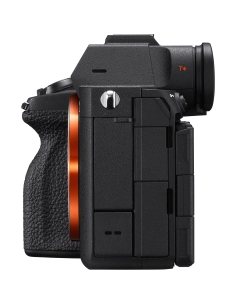 Sony Alpha 7 V side view showcasing grip and control layout, full frame mirrorless camera features Sony Alpha 7 V side view showcasing grip and control layout, full frame mirrorless camera features