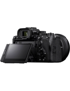 Sony Alpha 7 V back view showcasing tilting touchscreen and control buttons Sony Alpha 7 V back view showcasing tilting touchscreen and control buttons