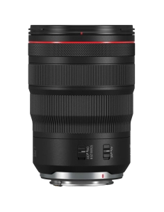 Objectif RF 24-70mm f/2.8 L IS USM Canon, vue de face, mise au point sur les contrôles et la monture RF