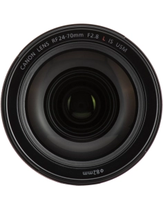 Objectif Canon RF 24-70mm f/2.8 L IS USM avec monture RF, vue frontale, capteur plein format