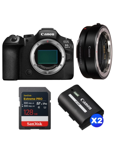 Canon EOS R6 Mark III + Canon EF-EOS R + 1 SanDisk 128GB Extreme PRO UHS-II SDXC + 2 Canon LP-E6P Canon CÁMARAS SIN ESPEJO 2.786,00 € MCZ DIRECT