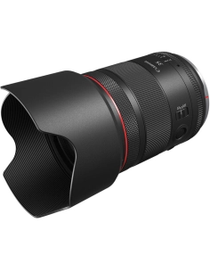 Canon RF 35mm f/1.4 L VCM lens with hood, showcasing RF mount and detailed design Canon RF 35mm f/1.4 L VCM lens with hood, showcasing RF mount and detailed design