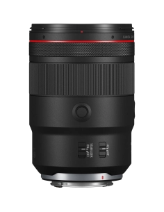 Canon RF 135mm f/1.8 L IS USM lens with red ring, visible switches and RF mount Canon RF 135mm f/1.8 L IS USM lens with red ring, visible switches and RF mount