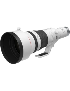 Canon RF 800mm F5.6 L IS USM super telephoto lens with white body and front hood Canon RF 800mm F5.6 L IS USM super telephoto lens with white body and front hood