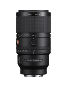 Sony FE 100mm f/2.8 Macro GM lens showing focus and aperture rings, sleek black design, perfect for macro photography Sony FE 100mm f/2.8 Macro GM lens showing focus and aperture rings, sleek black design, perfect for macro photography