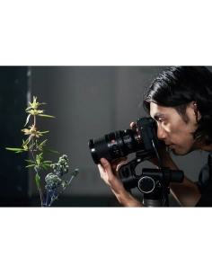 Photographe en train de capturer une plante en macro, capture au Sony FE 100mm f/2.8 Macro GM