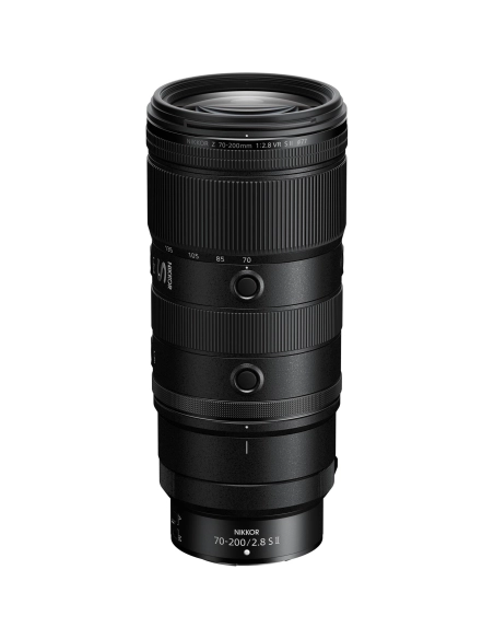 Lente Nikon NIKKOR Z 70-200mm f/2.8 VR S II para cámaras de montaje Z, vista detallada del diseño y controles