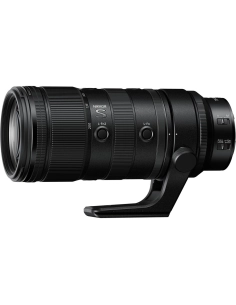 Nikon Z 70-200mm f/2.8 VR S II lens with tripod collar, showcasing zoom and focus rings Nikon Z 70-200mm f/2.8 VR S II lens with tripod collar, showcasing zoom and focus rings