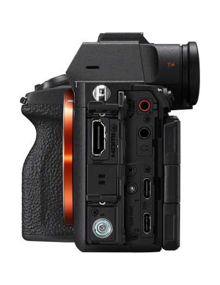 Sony a7R VI cámara sin espejo, vista lateral con puertos de conexión