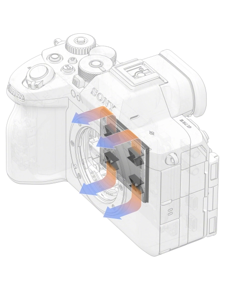 Sony a7R VI, cámara sin espejo, montura E y puertos de conexión visibles, diseño ergonómico