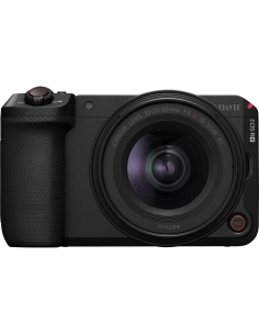 Canon EOS R6 V front view with RF 20-50mm f/4 L IS USM PZ lens, showcasing lens details and controls Canon EOS R6 V front view with RF 20-50mm f/4 L IS USM PZ lens, showcasing lens details and controls