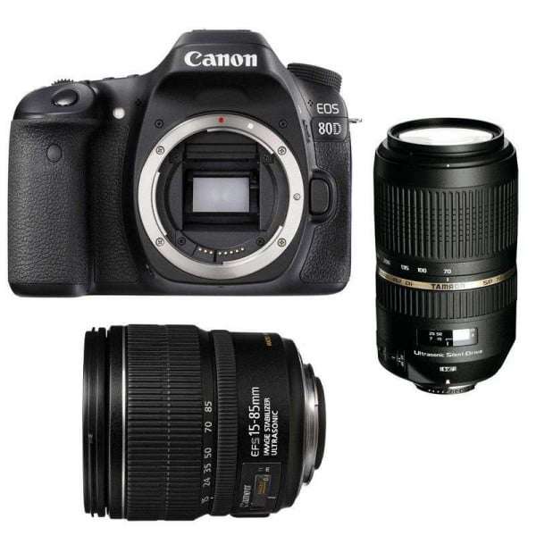 Cámara Canon 80D + EF-S 15-85 mm f/3.5-5.6 IS USM + Tamron SP AF 70-300 mm f/4-5.6 Di VC USD-3