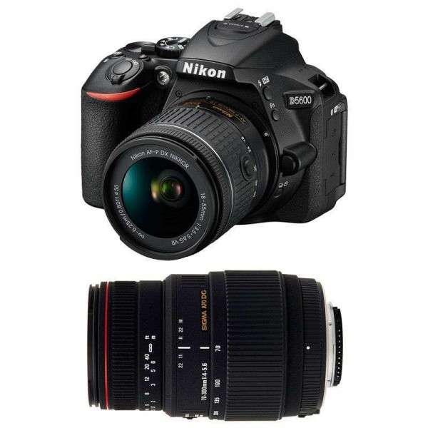 Cámara Nikon D5600 + AF-P DX NIKKOR 18-55 mm f/3.5-5.6G VR + Sigma 70-300 mm f/4-5,6 DG APO Macro-4