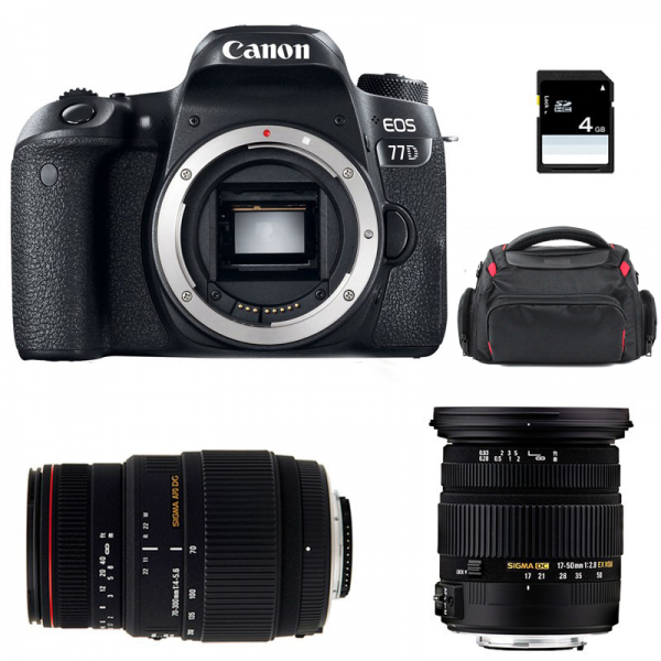 Appareil photo Reflex Canon 77D + Sigma 17-50 F2.8 DC OS EX HSM + Sigma 70-300 F4-5,6 APO DG MACRO + Sac + SD 4 Go-1