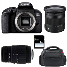Cámara Canon 800D + 17-70 mm f/2,8-4 DC Macro OS HSM Cont. + 70-300 mm f/4-5,6 DG APO Macro + Bolsa + SD 4 Go-1