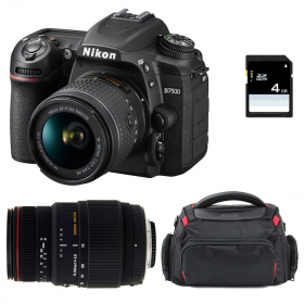 Cámara Nikon D7500 + AF-P DX NIKKOR 18-55 mm f/3.5-5.6G VR + Sigma 70-300 mm f/4-5,6 DG APO Macro + Bolsa + SD 4Go-1
