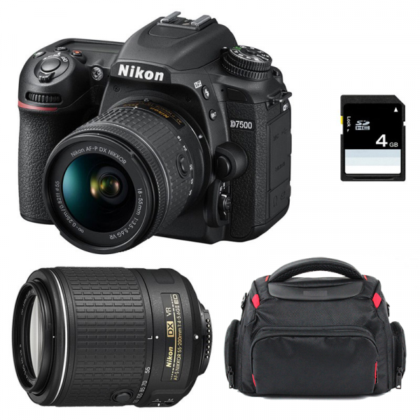 Nikon D7500 + AF-P DX NIKKOR 18-55 mm f/3.5-5.6G VR + AF-S DX 55-200 mm f/4-5.6 ED VR II + Bag + SD 4Go-1